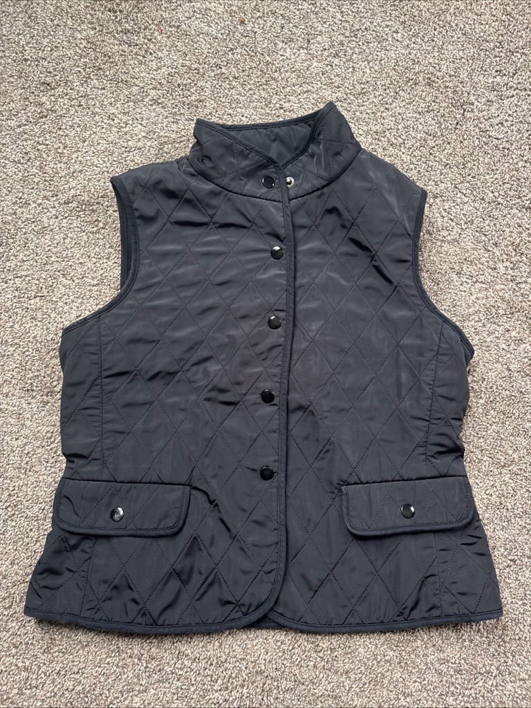 Talbots Classic Quilted Black Women's Small Petite Snap Button Vest